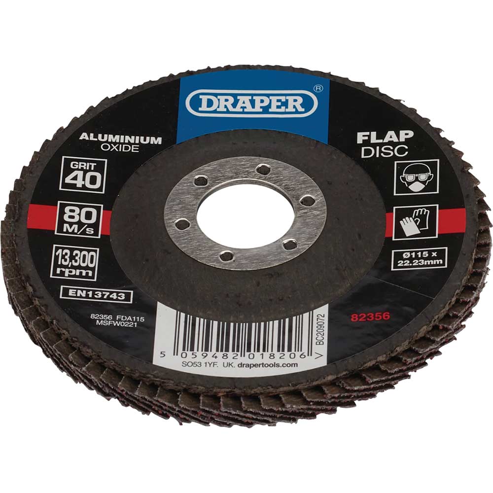 Image of Draper Aluminium Oxide Flap Discs 115mm 40g Pack of 1