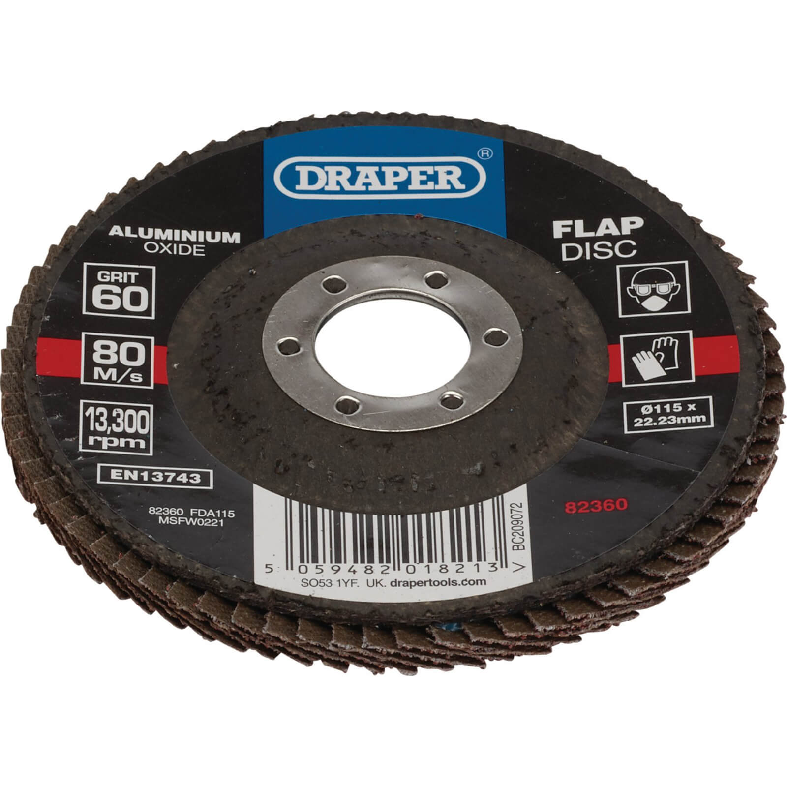 Image of Draper Aluminium Oxide Flap Discs 115mm 60g Pack of 1