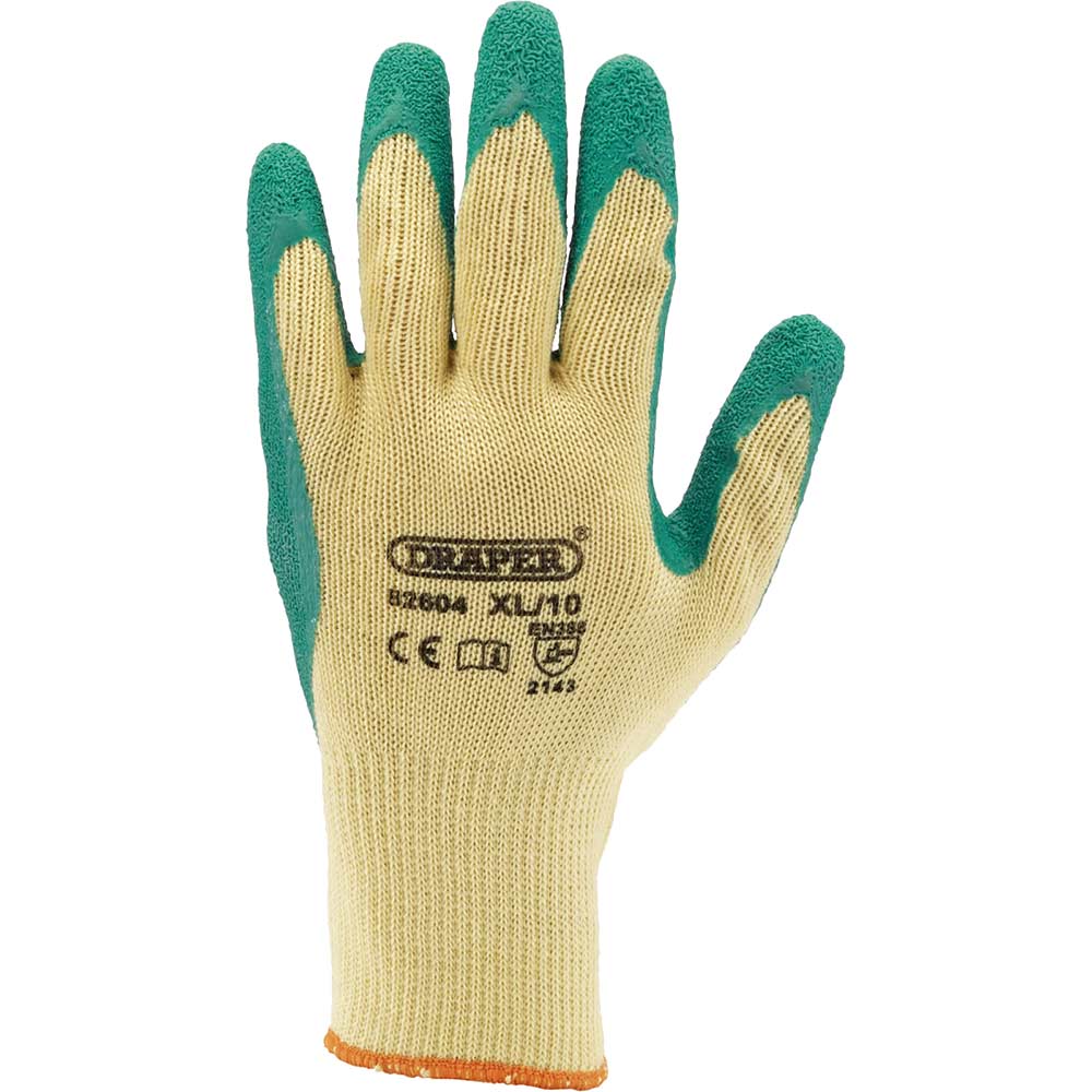 Draper Heavy Duty Latex Coated Work Gloves Green L