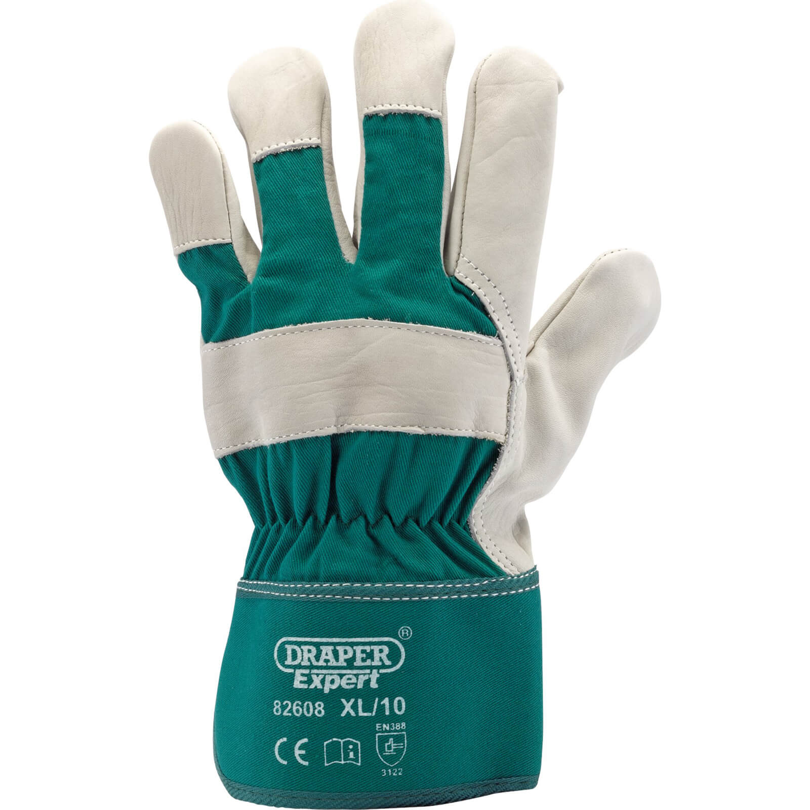 Image of Draper Expert Fleece Lined Leather Garden Gloves Green XL