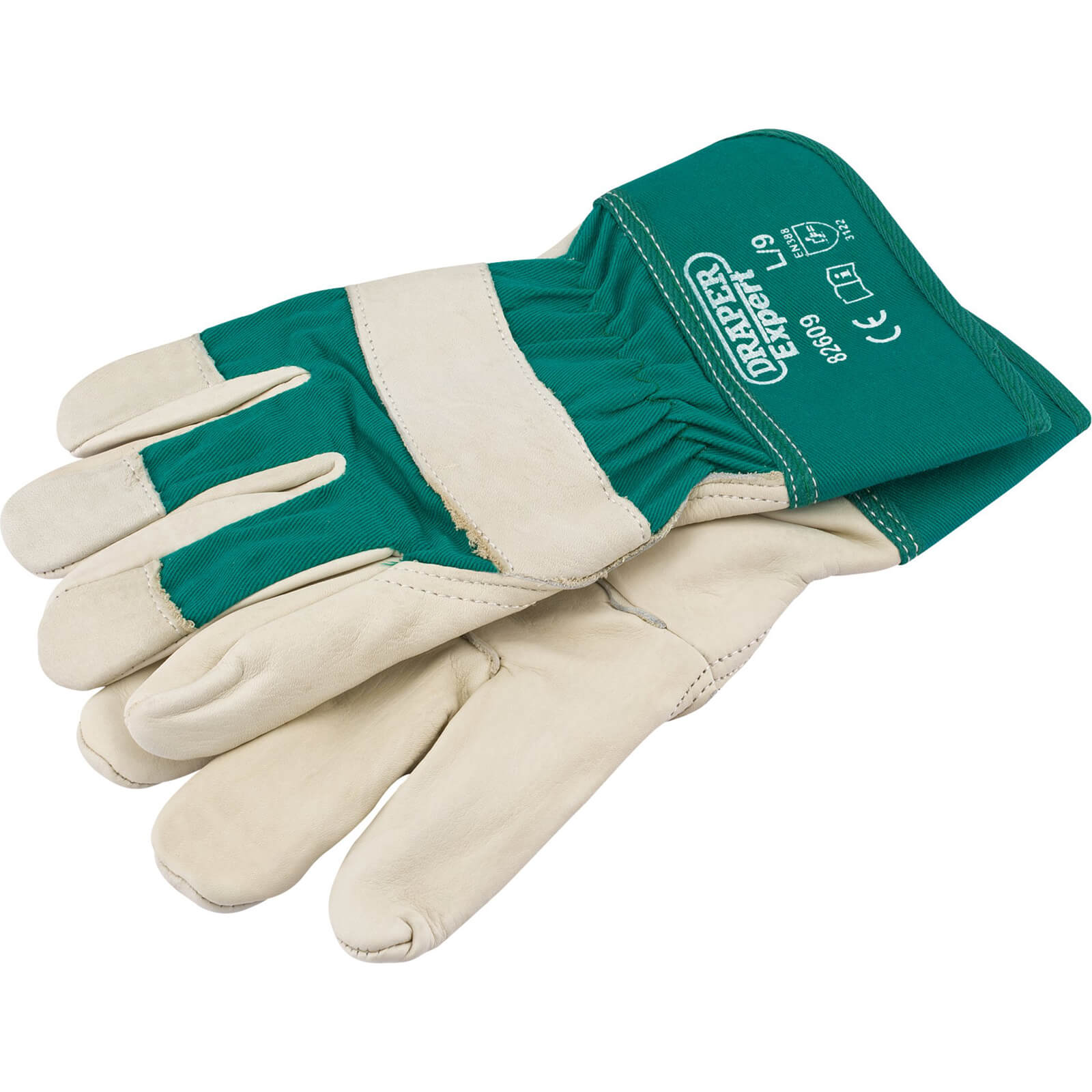 Image of Draper Expert Fleece Lined Leather Garden Gloves Green L