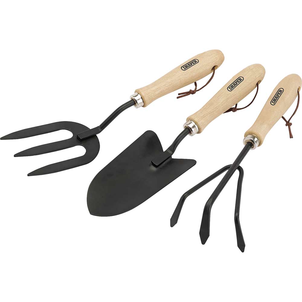 Image of Draper Carbon Steel Hand Fork, Cultivator and Trowel Hardwood Handles