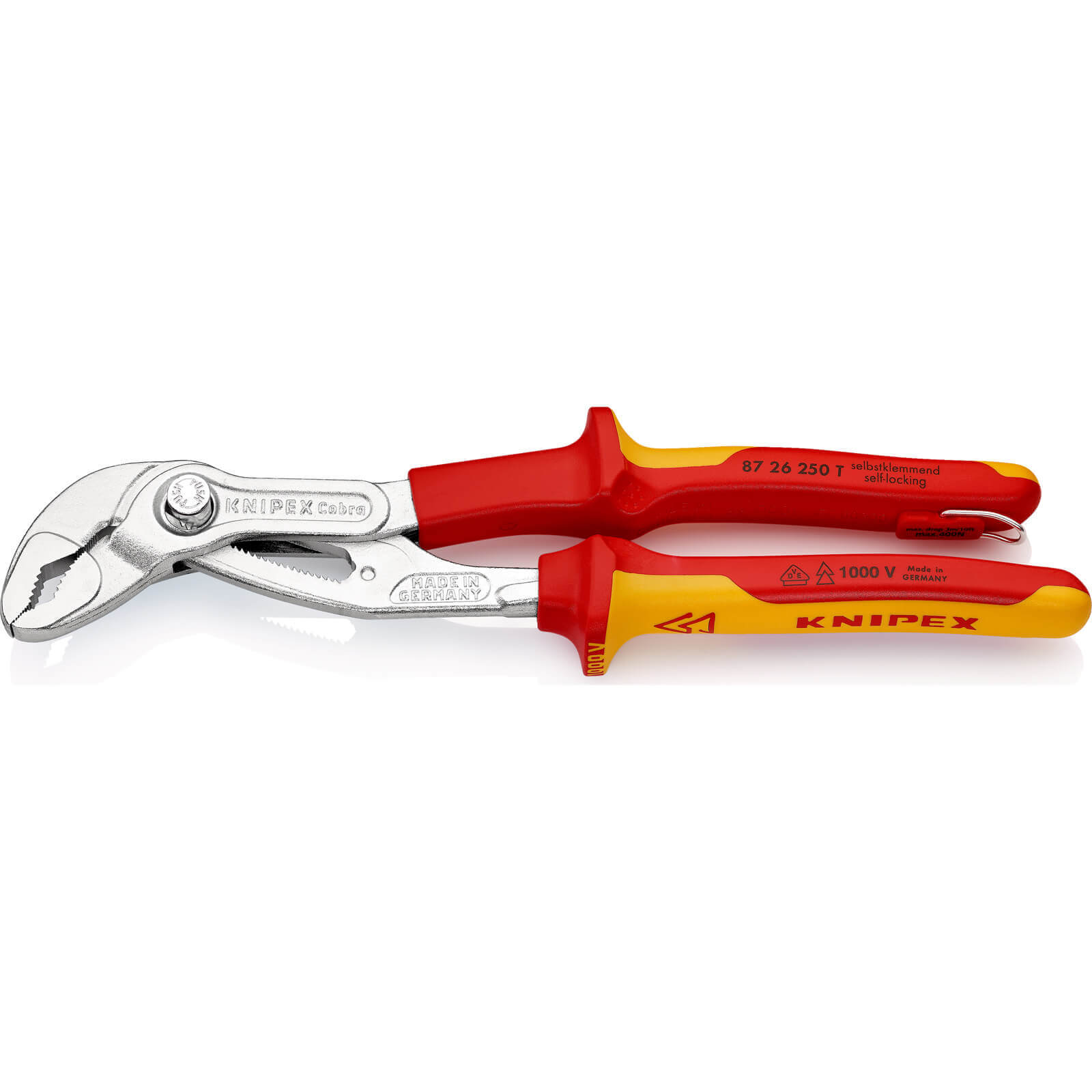 Image of Knipex 87 26 VDE Insulated Cobra Hightech Tethered Water Pump Pliers 250mm