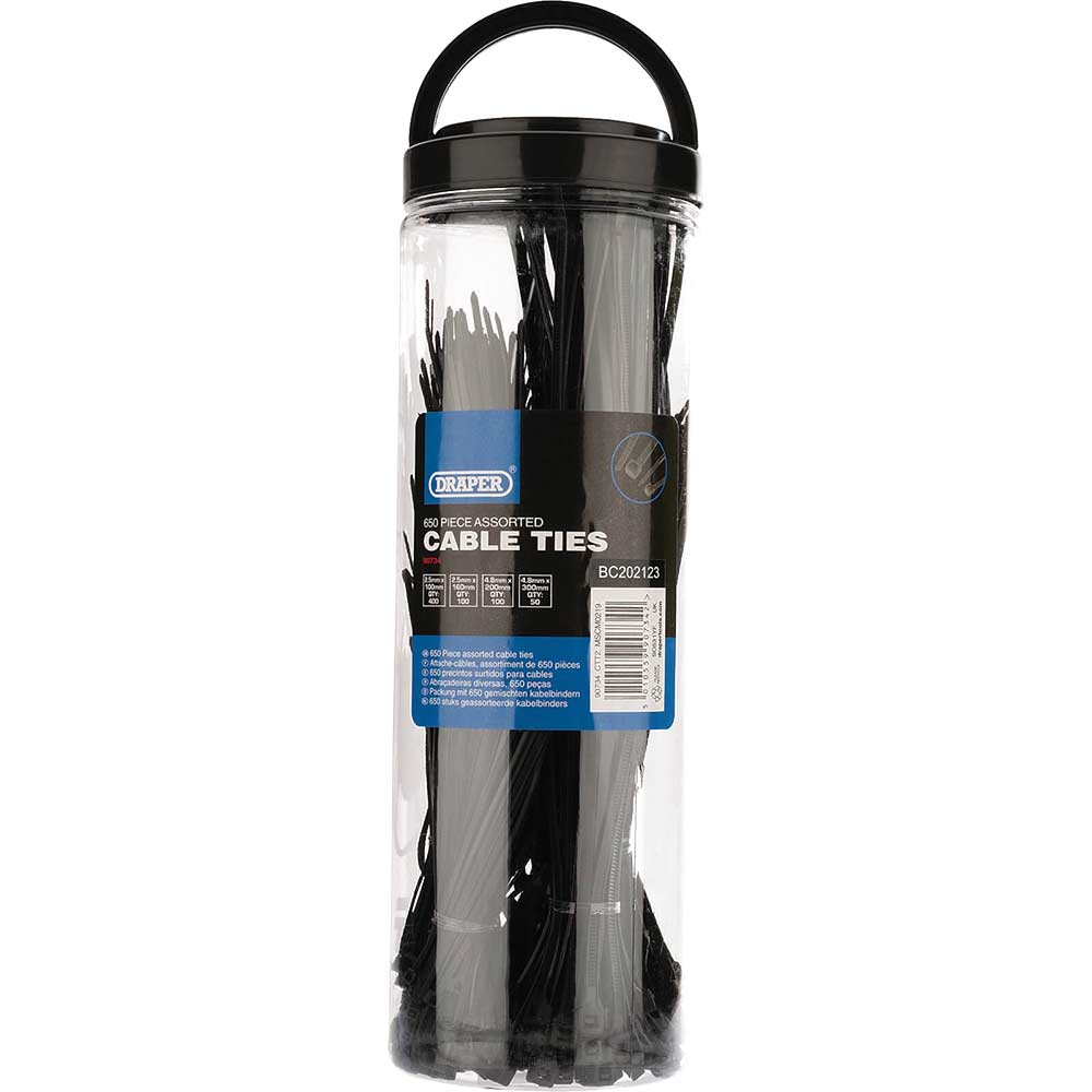 Draper Assorted Black Nylon Cable Ties Pack of 650