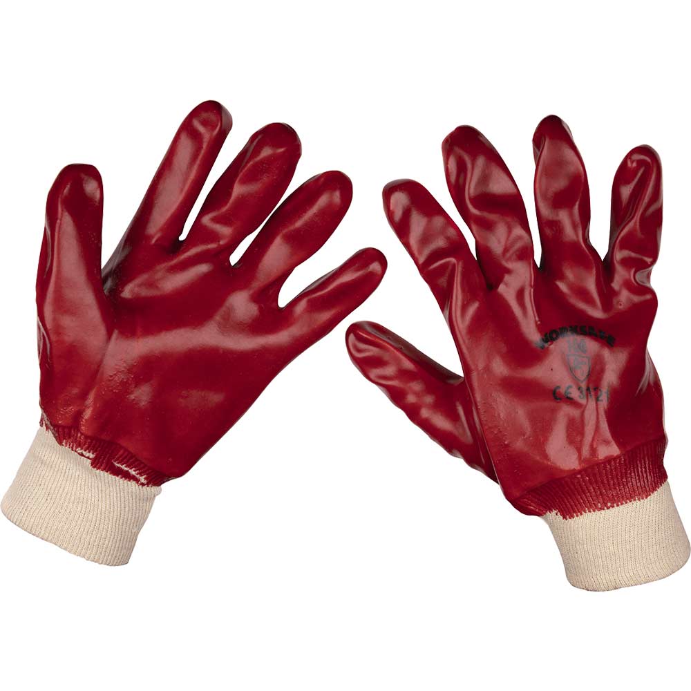 Sealey General Purpose PVC Knit Wrist Waterproof Gloves Red XL Pack of 12