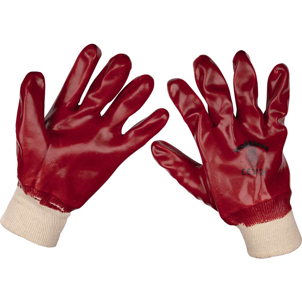 Sealey General Purpose PVC Knit Wrist Waterproof Gloves Red XL Pack of 1
