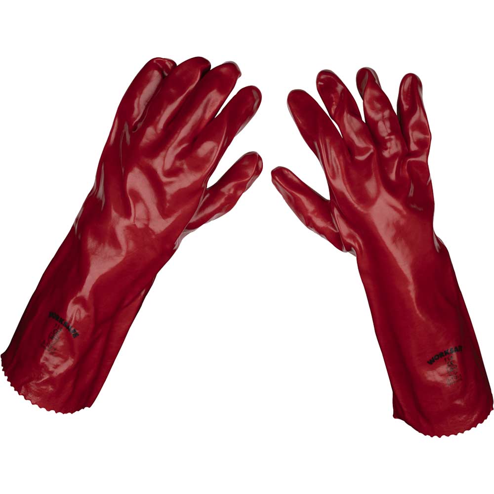 Sealey 9114 PVC Gauntlet Gloves Red One Size Pack of 12