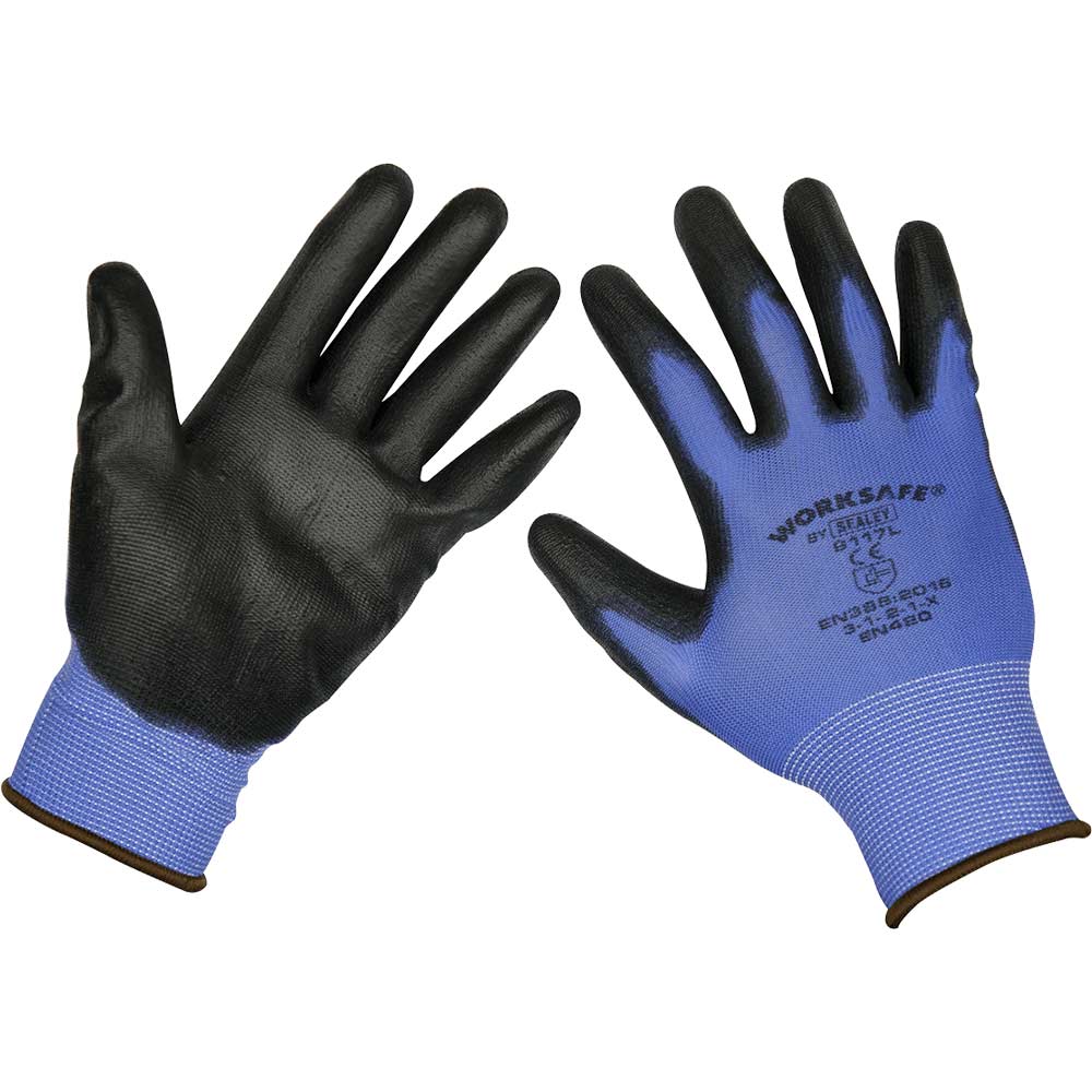Sealey Lightweight Precision Grip Gloves Blue / Black L Pack of 12