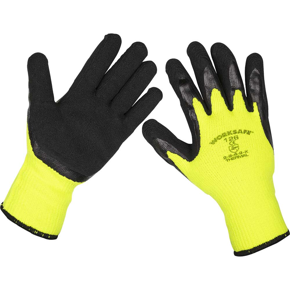 Sealey Thermal Super Grip Gloves Black / Yellow L Pack of 120