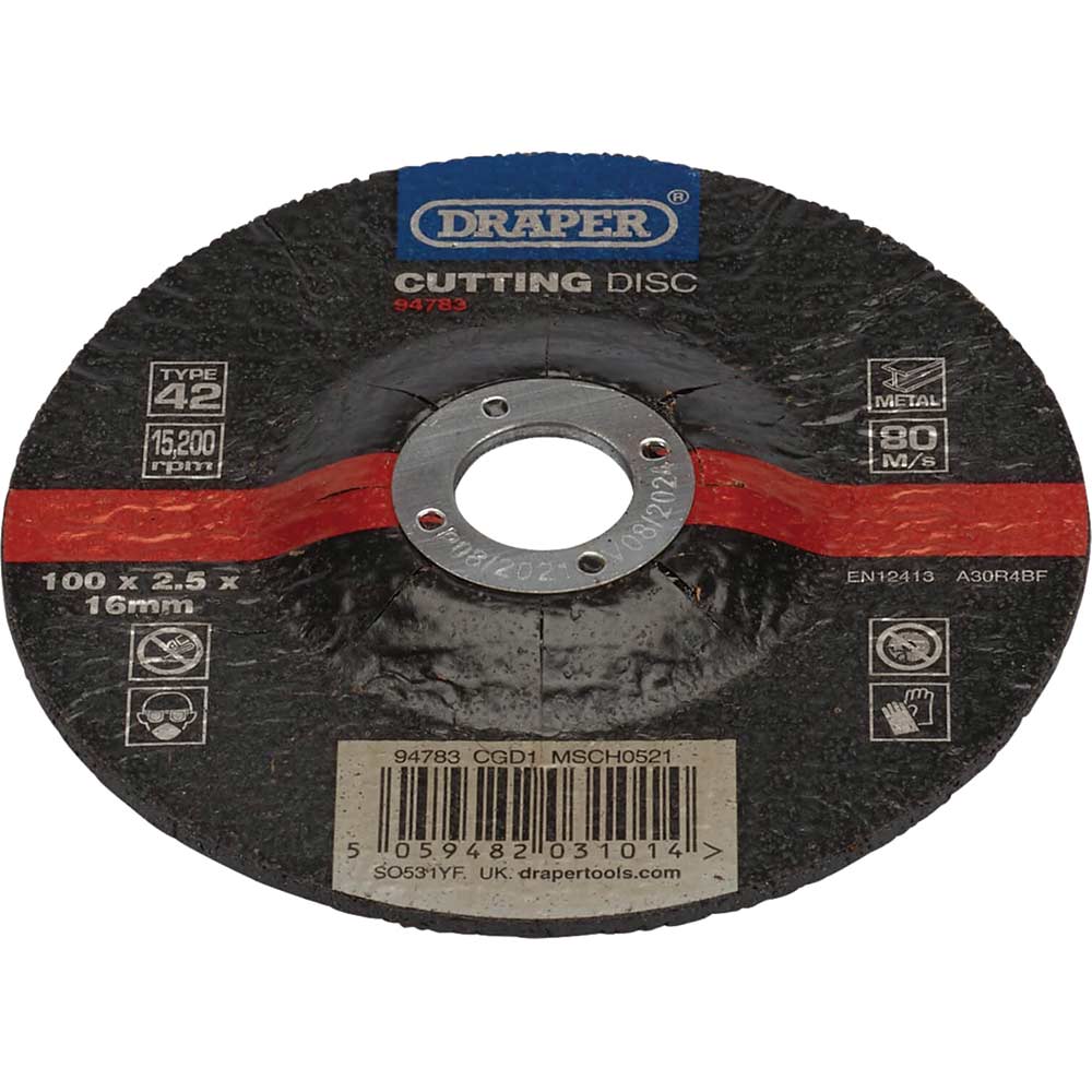 Image of Draper DPC Depressed Centre Metal Cutting Disc 100mm 2.5mm 16mm