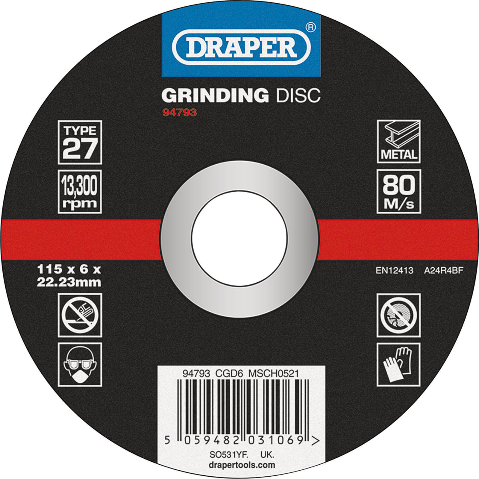 Photos - Cutting Disc Draper DPC Depressed Centre Metal Grinding Disc 115mm 6mm 22mm CGD6 