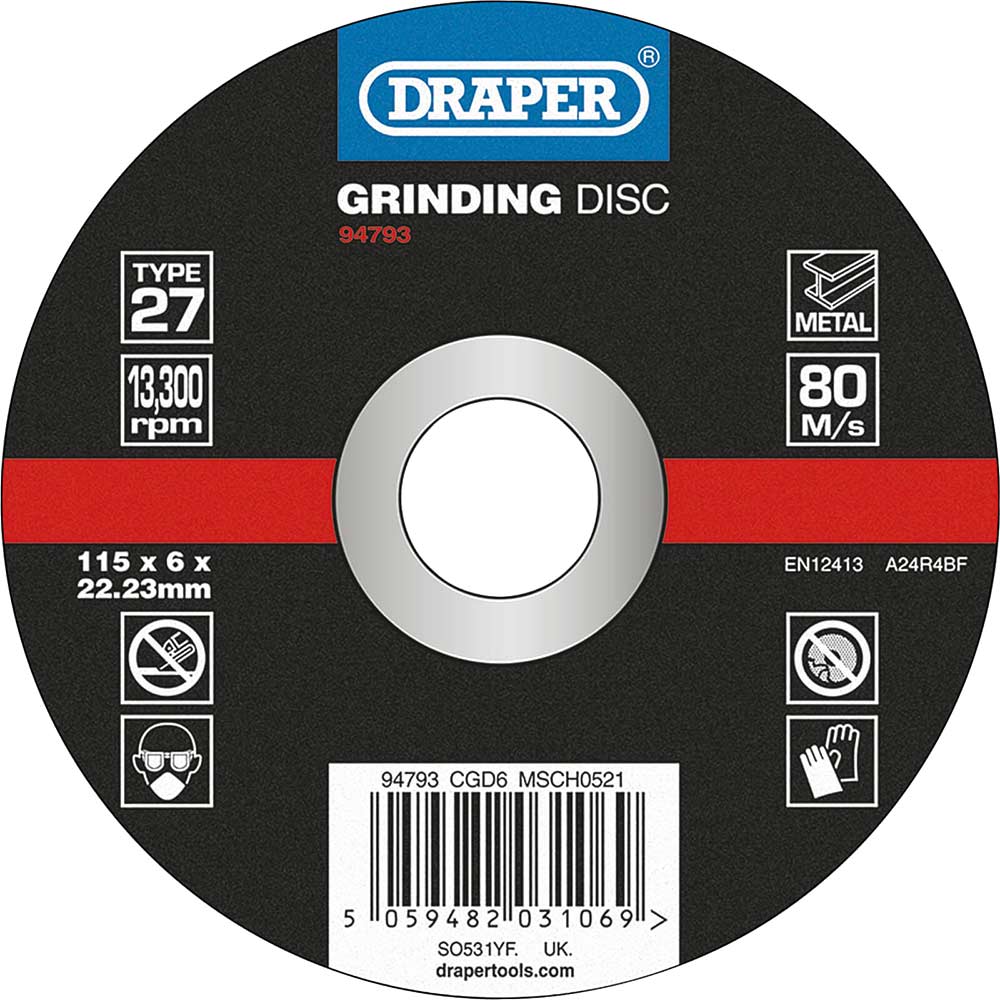 Draper DPC Depressed Centre Metal Grinding Disc 115mm 6mm 22mm