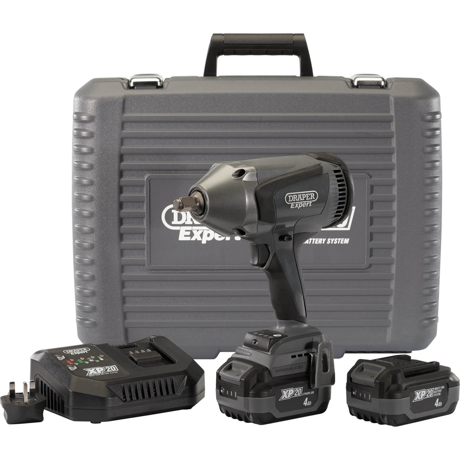 Image of Draper XP20 20V HD Cordless 1/2 Drive Brushless Impact Wrench 2 x 4ah Li-ion Charger Case