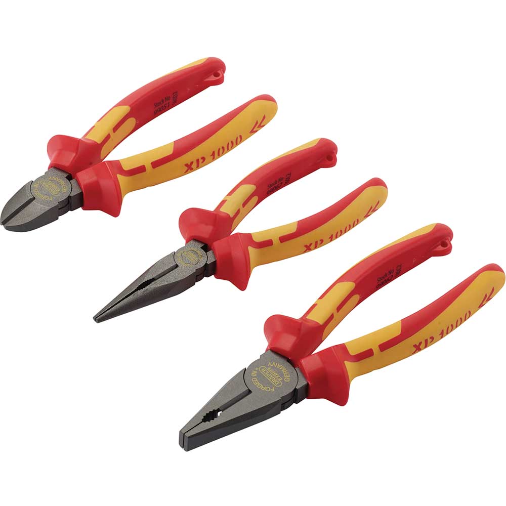 Image of Draper 3 Piece XP1000 VDE Insulated Tethered Pliers Set