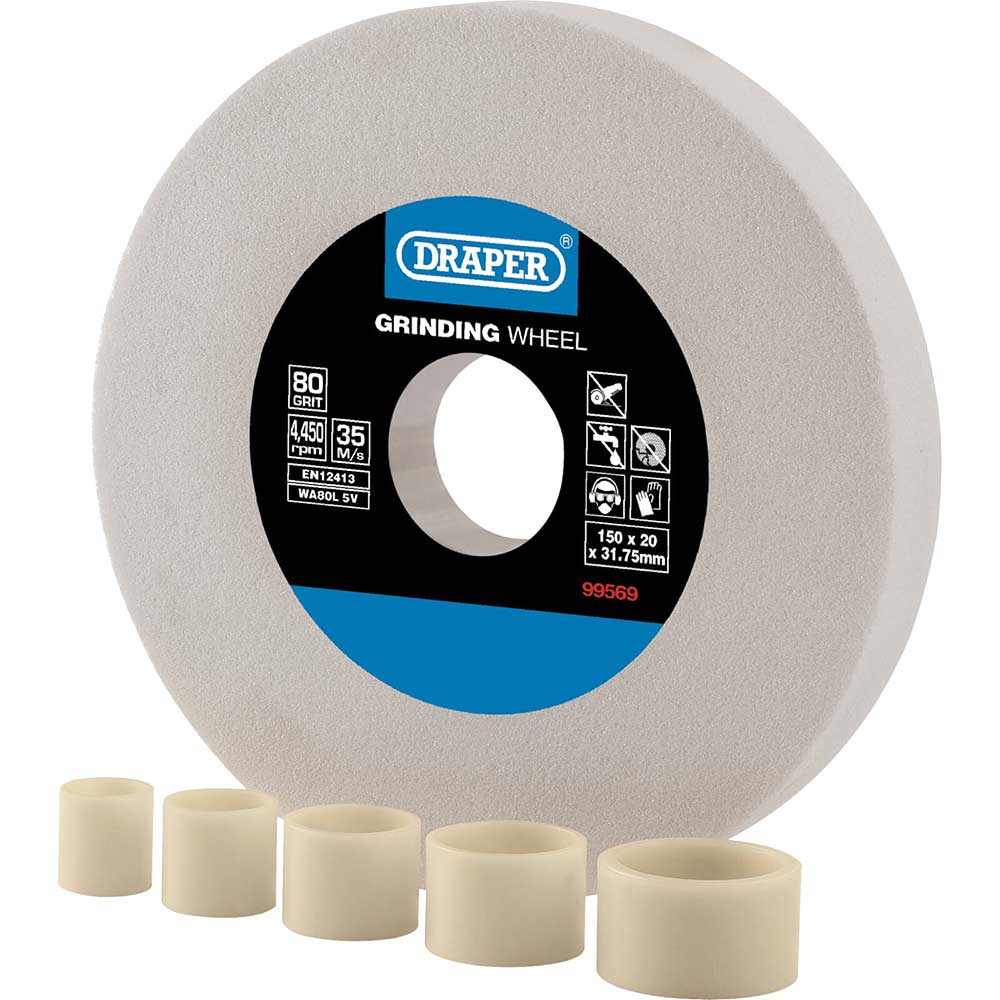 Draper White Aluminium Oxide Bench Grinding Wheel 150mm 20mm 80g
