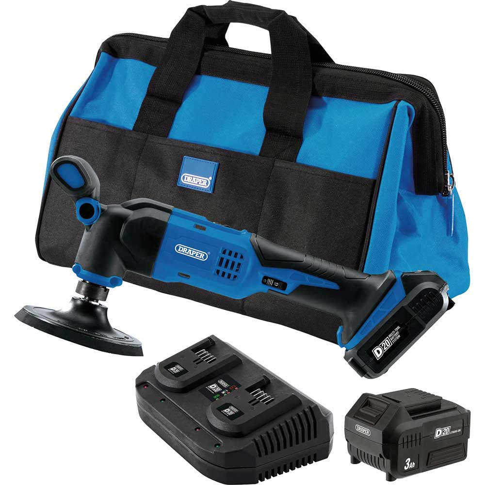 Draper D20DAP125 D20 20v Cordless Dual Action Polisher 125mm 2 x 3ah Li-ion Battery Charger Bag
