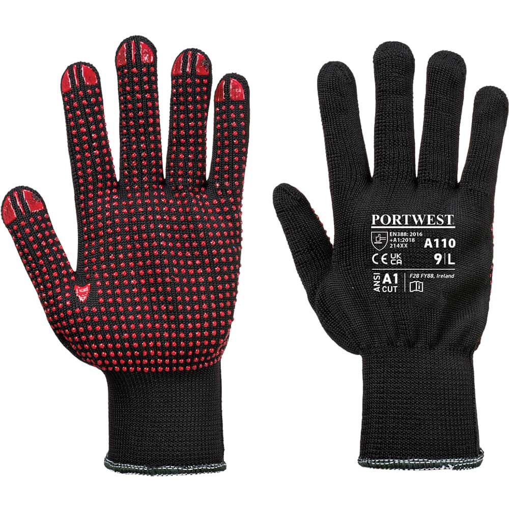 Portwest Polka Dot Grip Gloves Black / Red L Pack of 1