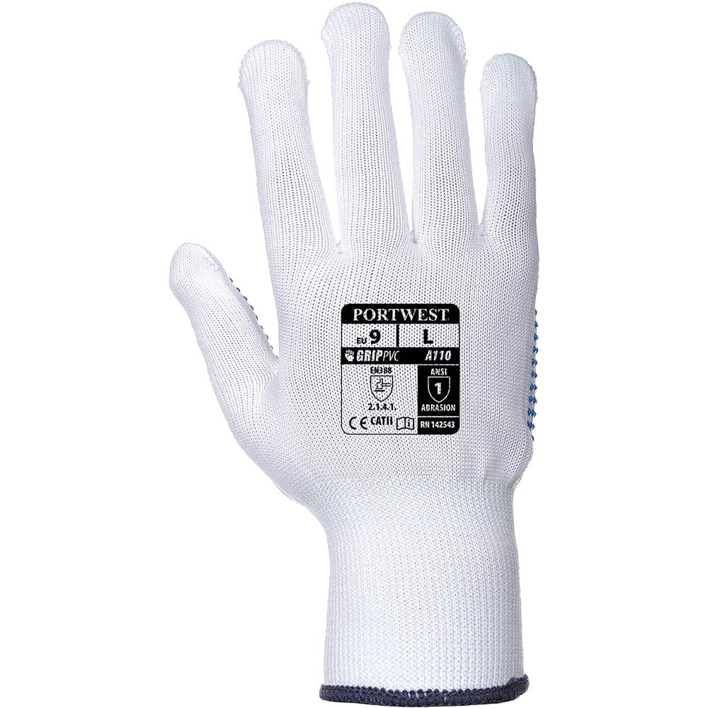 Portwest Polka Dot Grip Gloves White / Blue XL Pack of 1