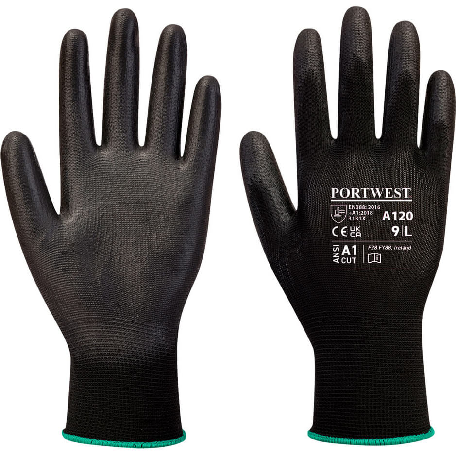 Image of Portwest PU Palm General Handling Grip Gloves Black M