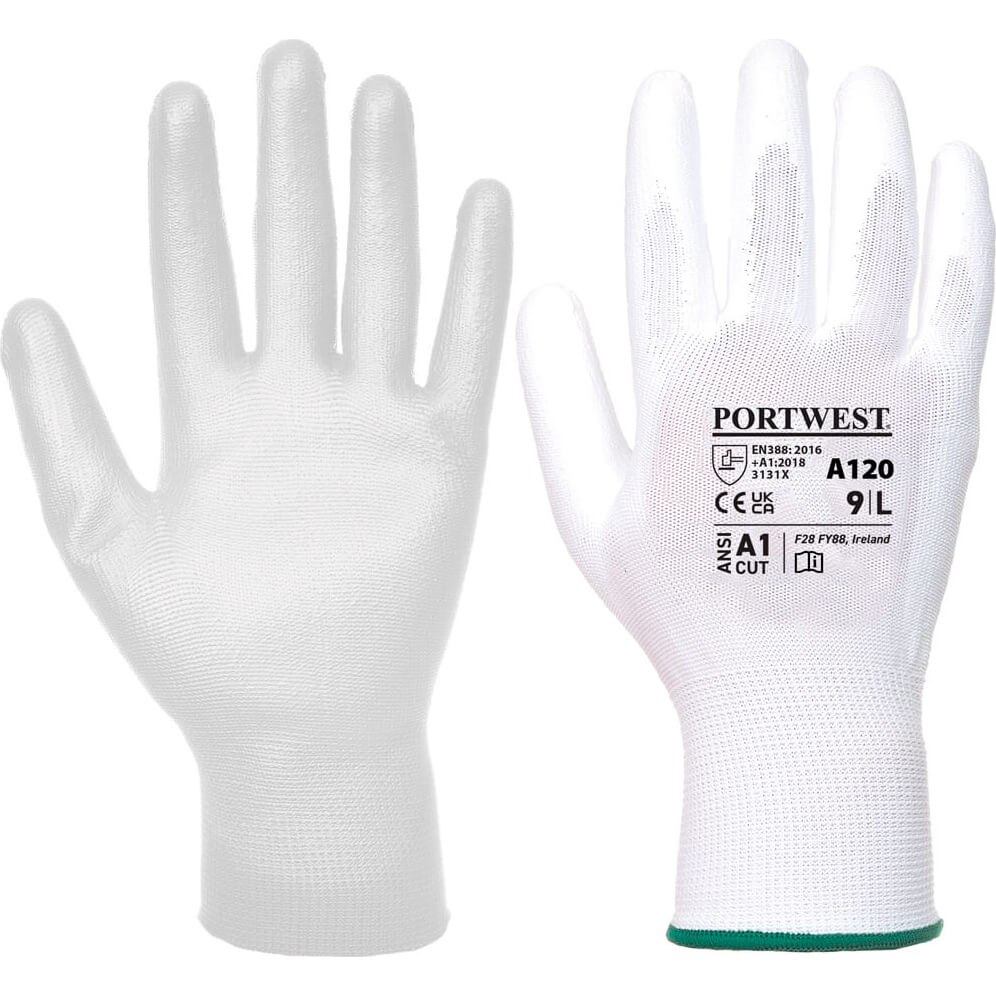 Image of Portwest PU Palm General Handling Grip Gloves White 2XL