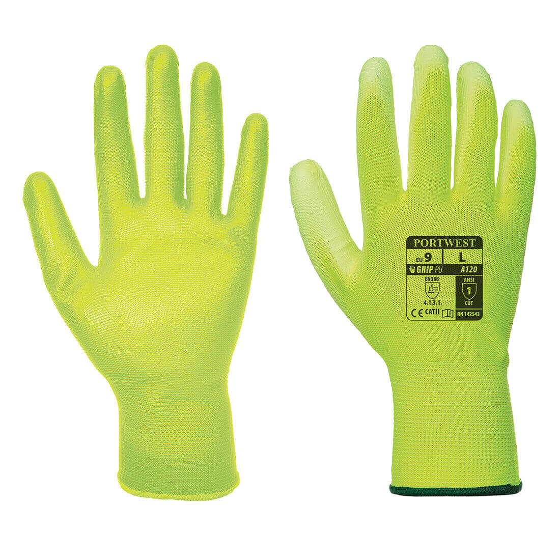 Image of Portwest PU Palm General Handling Grip Gloves Yellow XL
