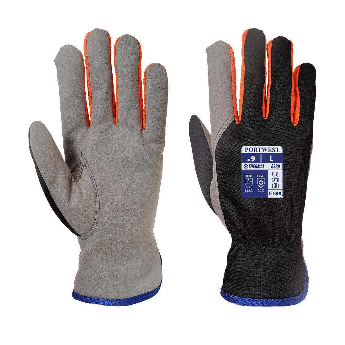 Image of Portwest Wintershield Fleece Lined Gloves Black / Orange XL