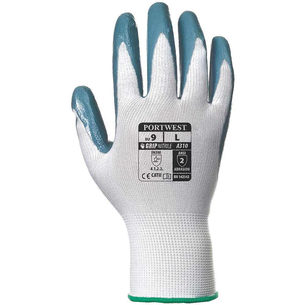 Portwest Flexo Grip Nitrile Tradesmans Gloves Grey / White XS