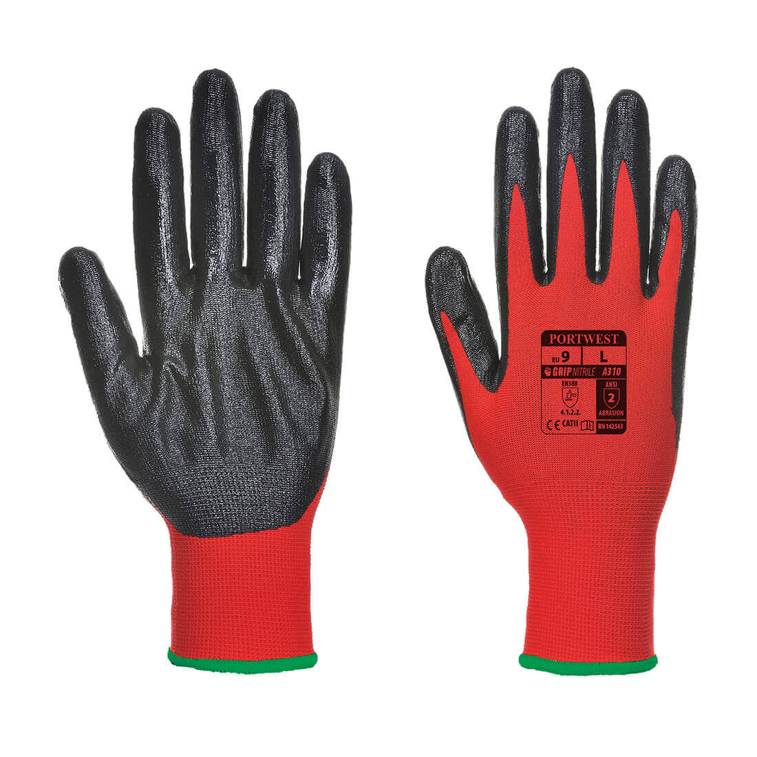 Image of Portwest Flexo Grip Nitrile Tradesmans Gloves Red / Black XL
