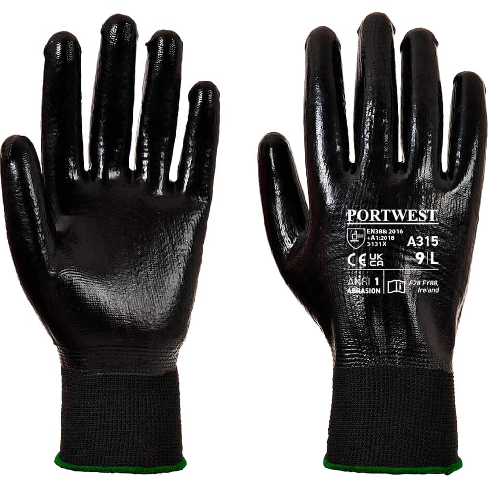 Portwest All Flex Nitrile Grip Gloves Black L Pack of 1