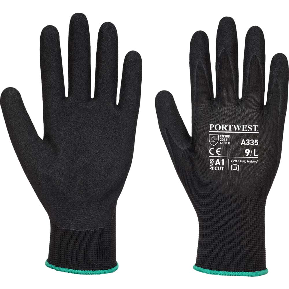 Portwest Dermi Grip NPR15 Nitrile Sandy Gloves Black XS Pack of 1