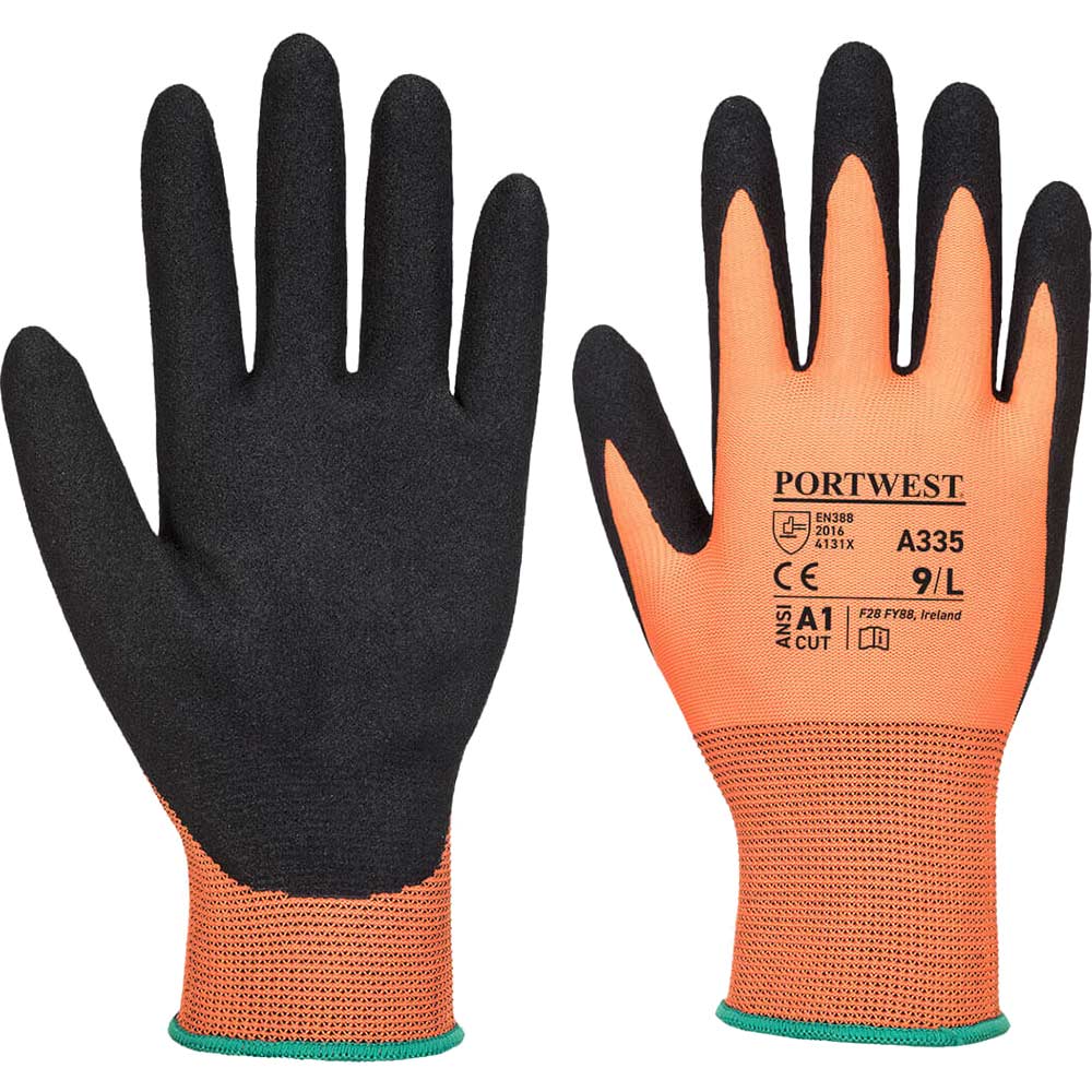 Portwest Dermi Grip NPR15 Nitrile Sandy Gloves Orange / Black M Pack of 1