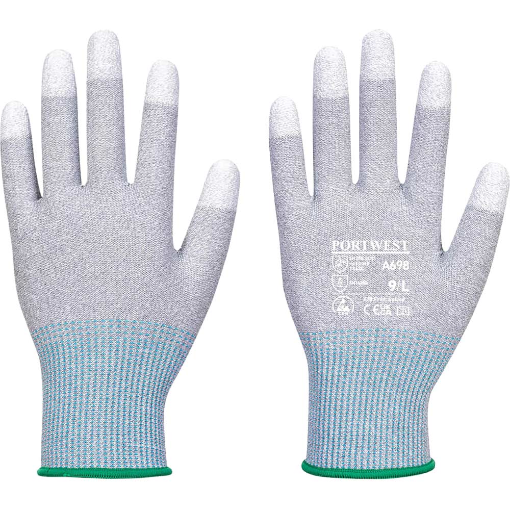 Portwest MR13 PU Fingertip ESD Gloves Grey / White L Pack of 12