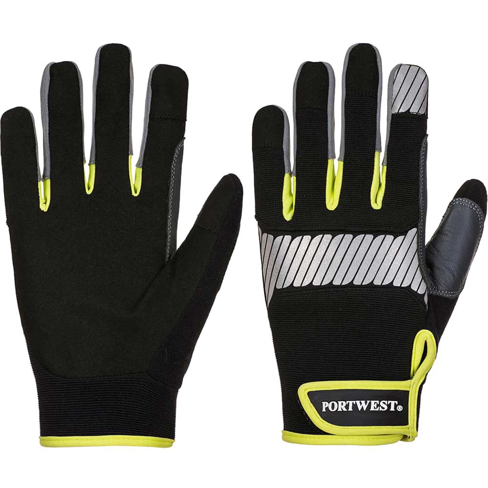 Portwest PW3 General Utility Work Gloves Black / Yellow XL Pack of 1