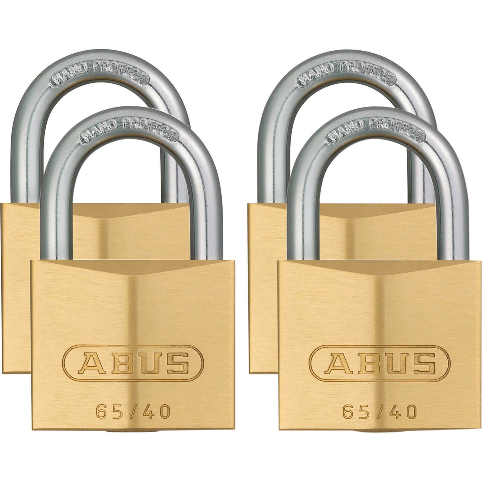 Image of Abus 65 Series Compact Brass Padlock Pack of 4 Keyed Alike 40mm Standard