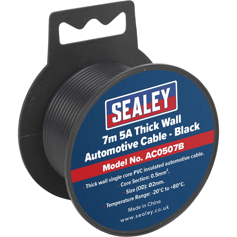 Sealey Automotive Cable 5amp Black 2mm 7m