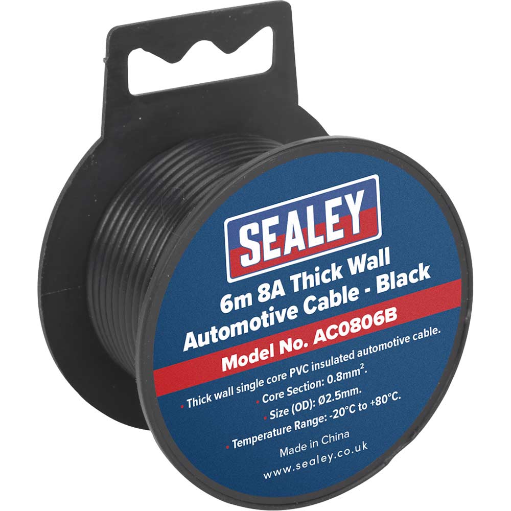 Sealey Automotive Cable 8amp Black 2.5mm 6m