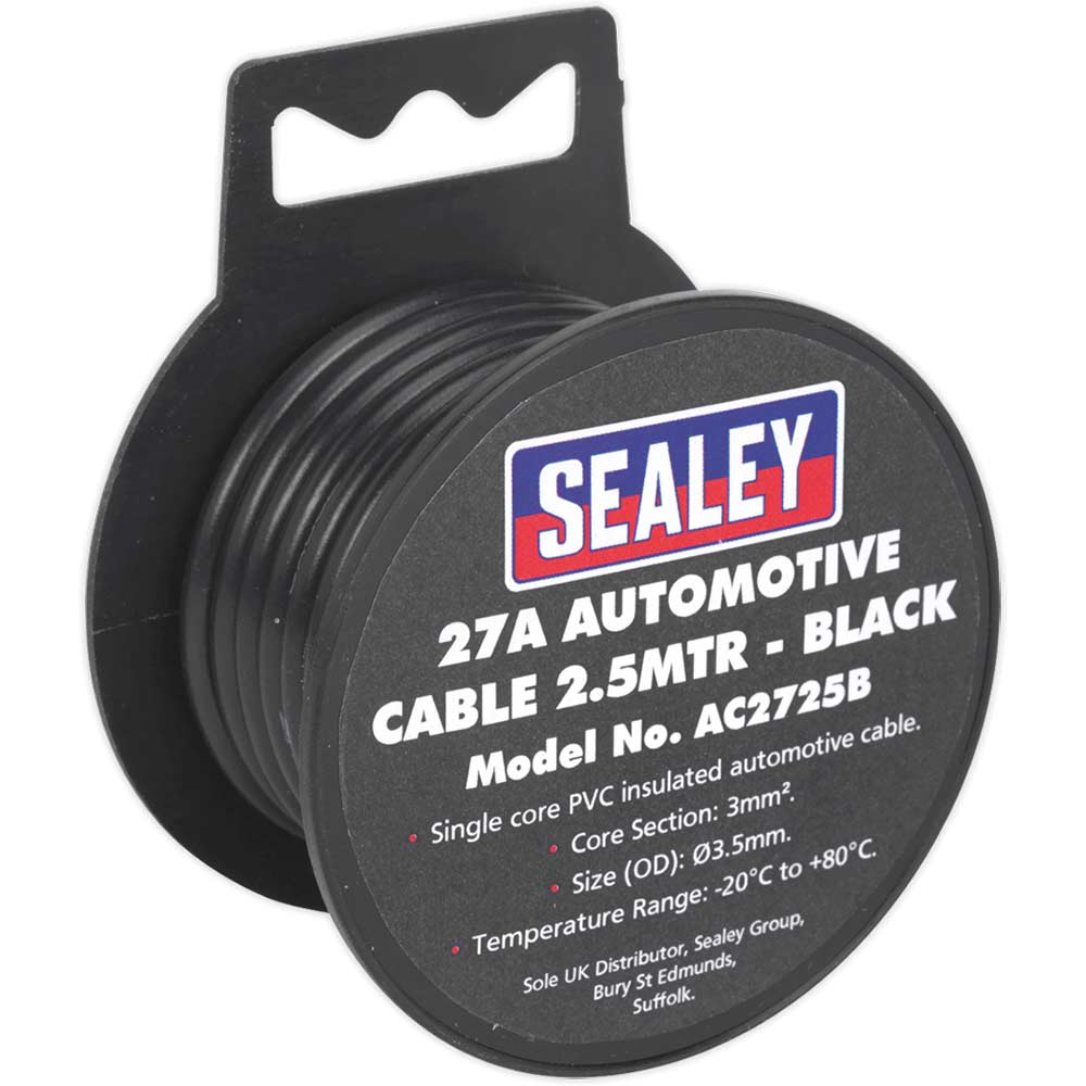 Sealey Automotive Cable 27amp Black 3.5mm 2.5m
