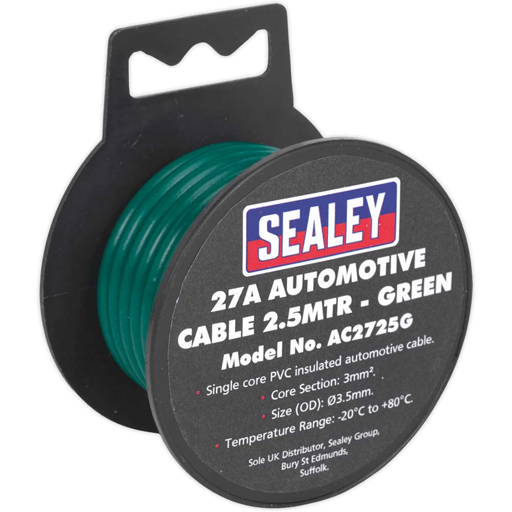 Photos - Car Service Station Equipment Sealey Automotive Cable 27amp Green 3.5mm 2.5m AC2725G 