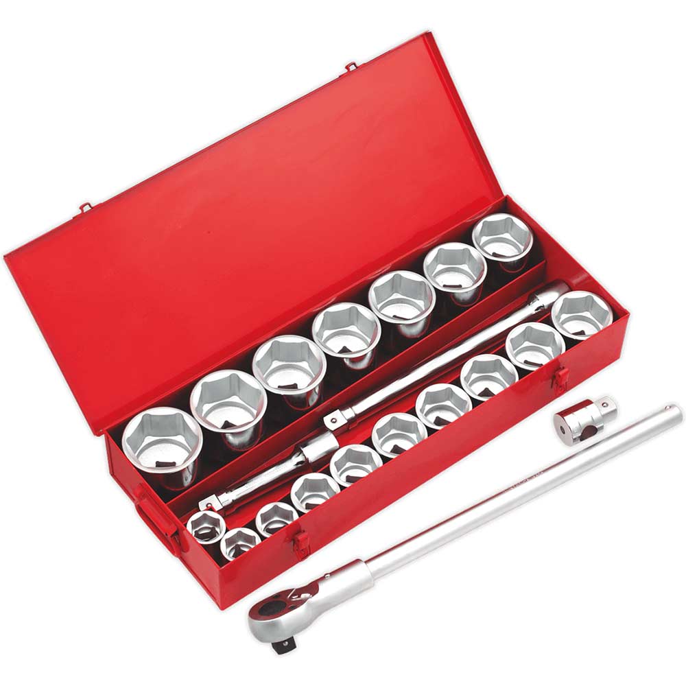 Sealey 22 Piece 1" Drive Hexagon Wall Socket Set Metric 1