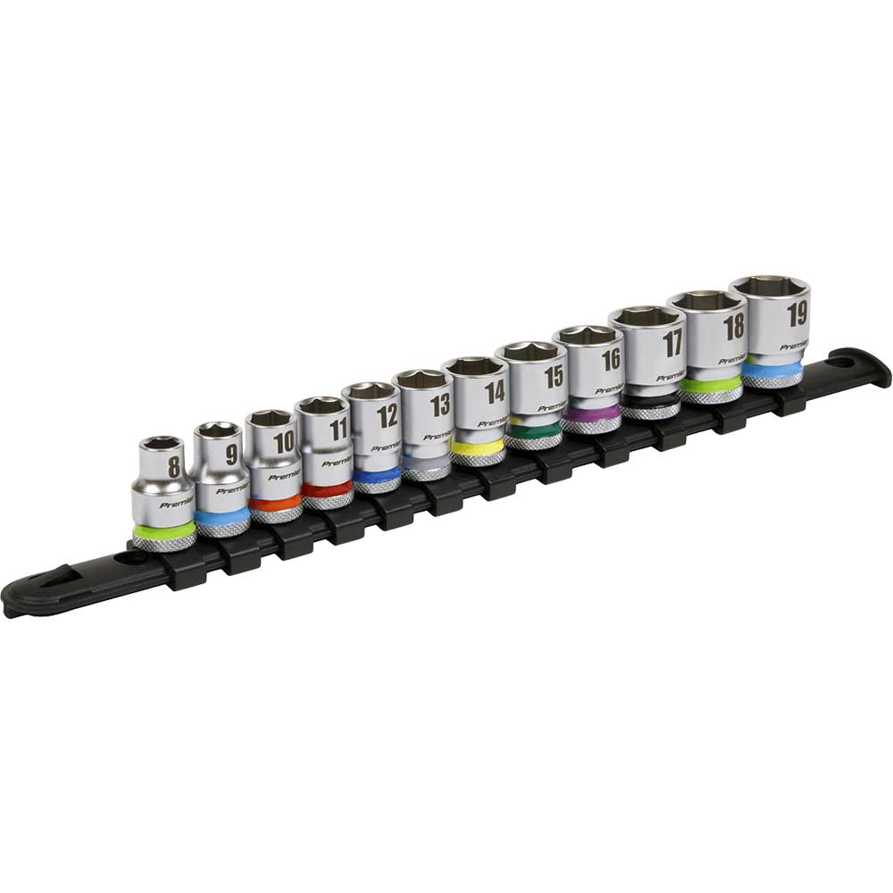 Image of Sealey 12 Piece 3/8" Drive Colour Coded Hexagon Socket Set 3/8"