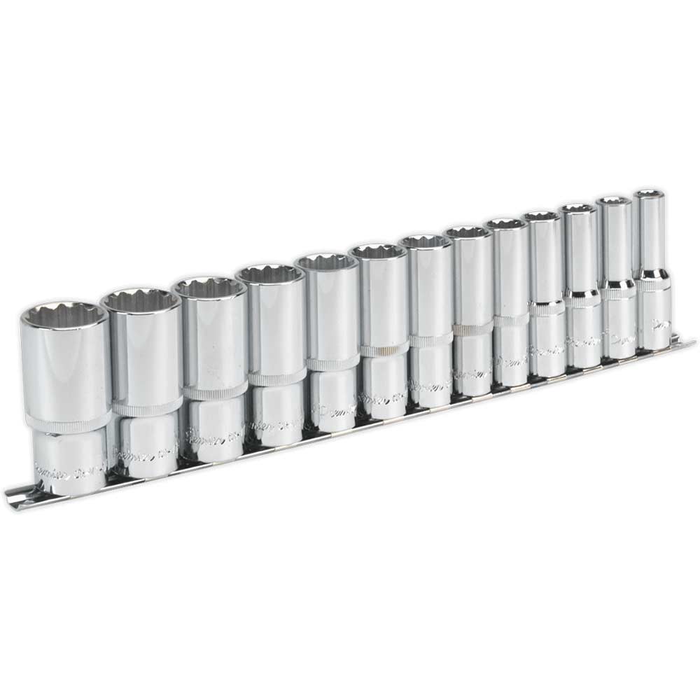 Sealey 13 Piece 1/2" Drive Deep Bi Hexagon WallDrive Socket Set Imperial 1/2