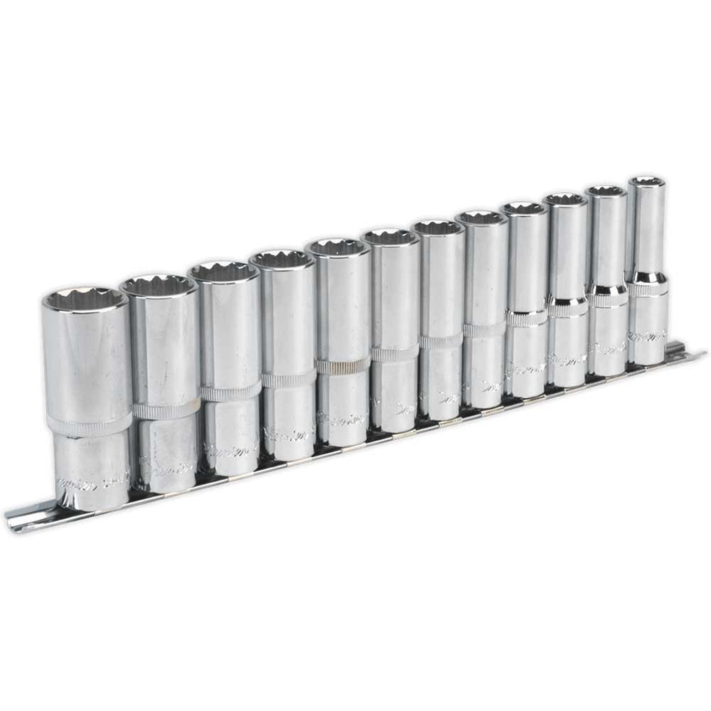 Image of Sealey 12 Piece 1/2" Drive Deep Bi Hexagon WallDrive Socket Set Metric 1/2"