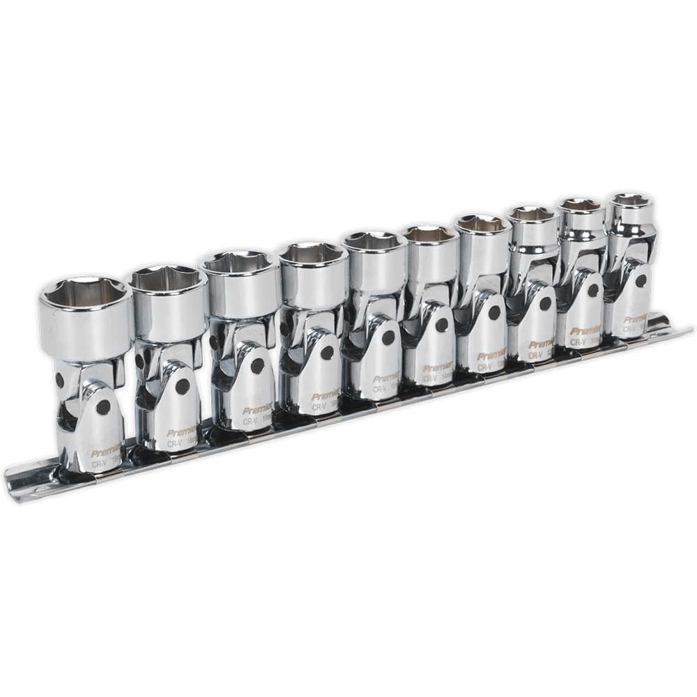 Sealey 10 Piece 3/8" Drive Universal Joint Hexagon WallDrive Socket Set 3/8" in UK Specification