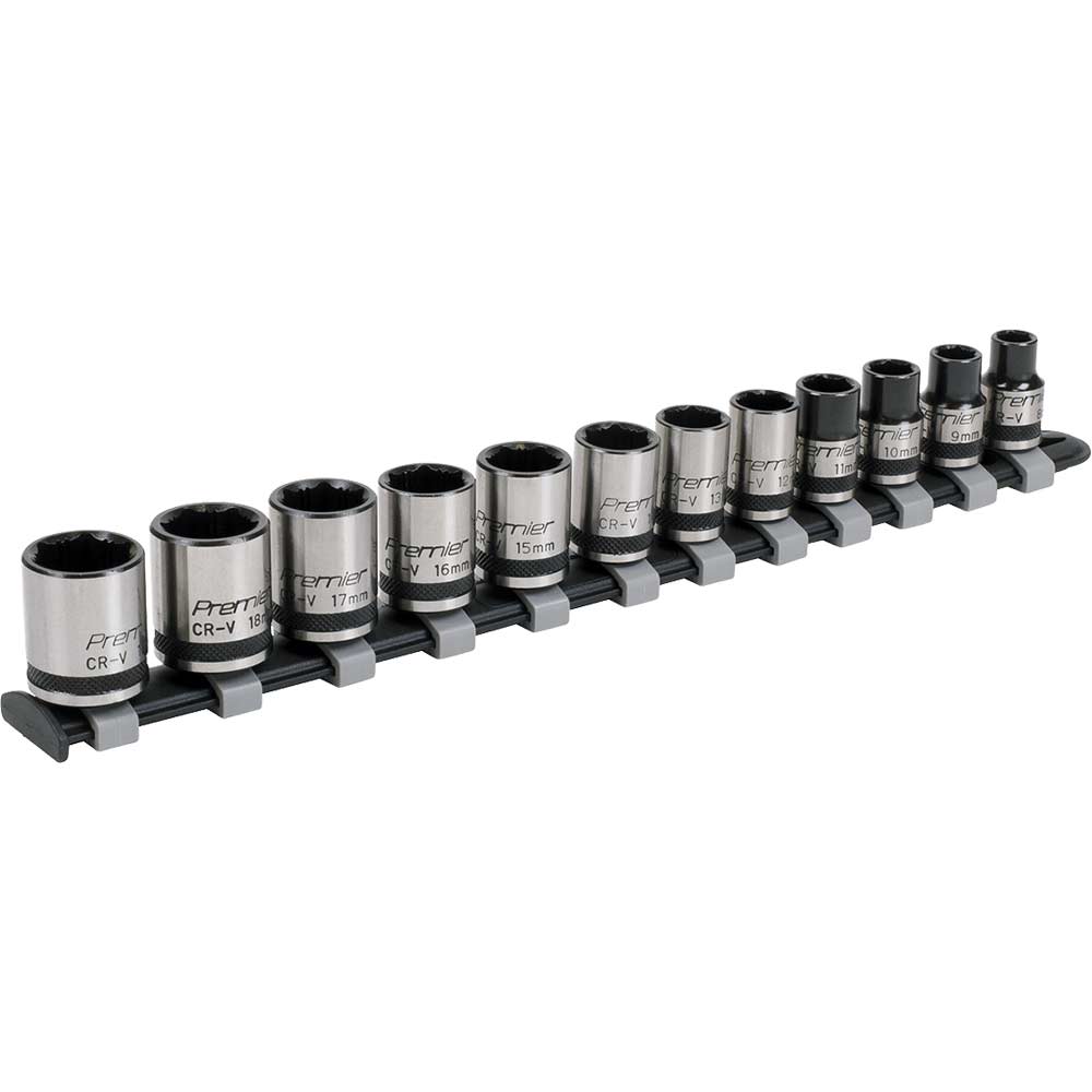 Sealey 12 Piece Black Series 3/8" Drive Lock On Hexagon Socket Set 3/8