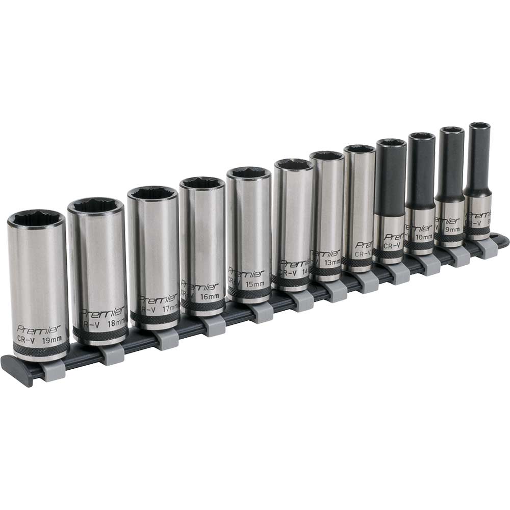Image of Sealey 12 Piece Black Series 3/8" Drive Deep Lock On Hexagon Socket Set 3/8"