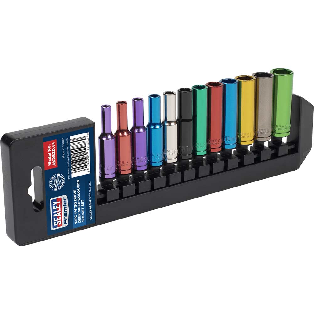 Image of Sealey 12 Piece 1/4" Drive Coloured Deep Hex WallDrive Socket Set Metric 1/4"