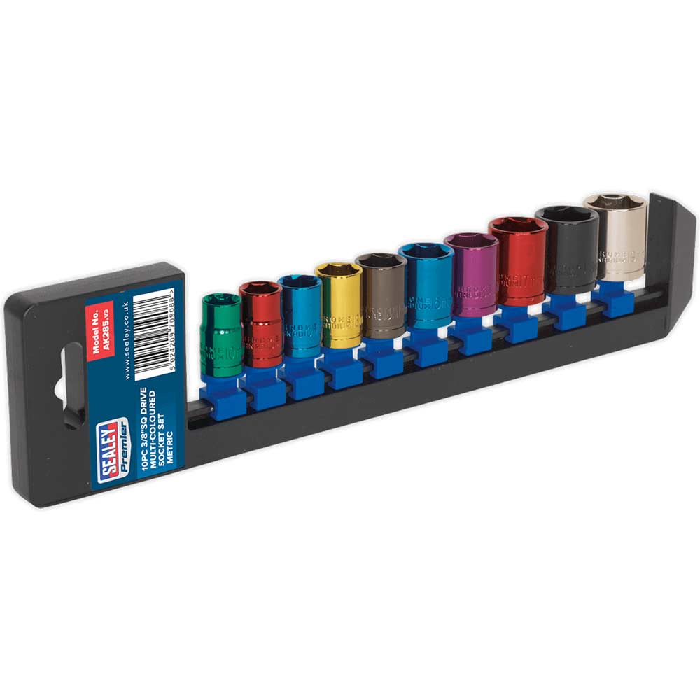 Sealey 10 Piece 3/8" Drive Coloured Hexagon WallDrive Socket Set Metric 3/8