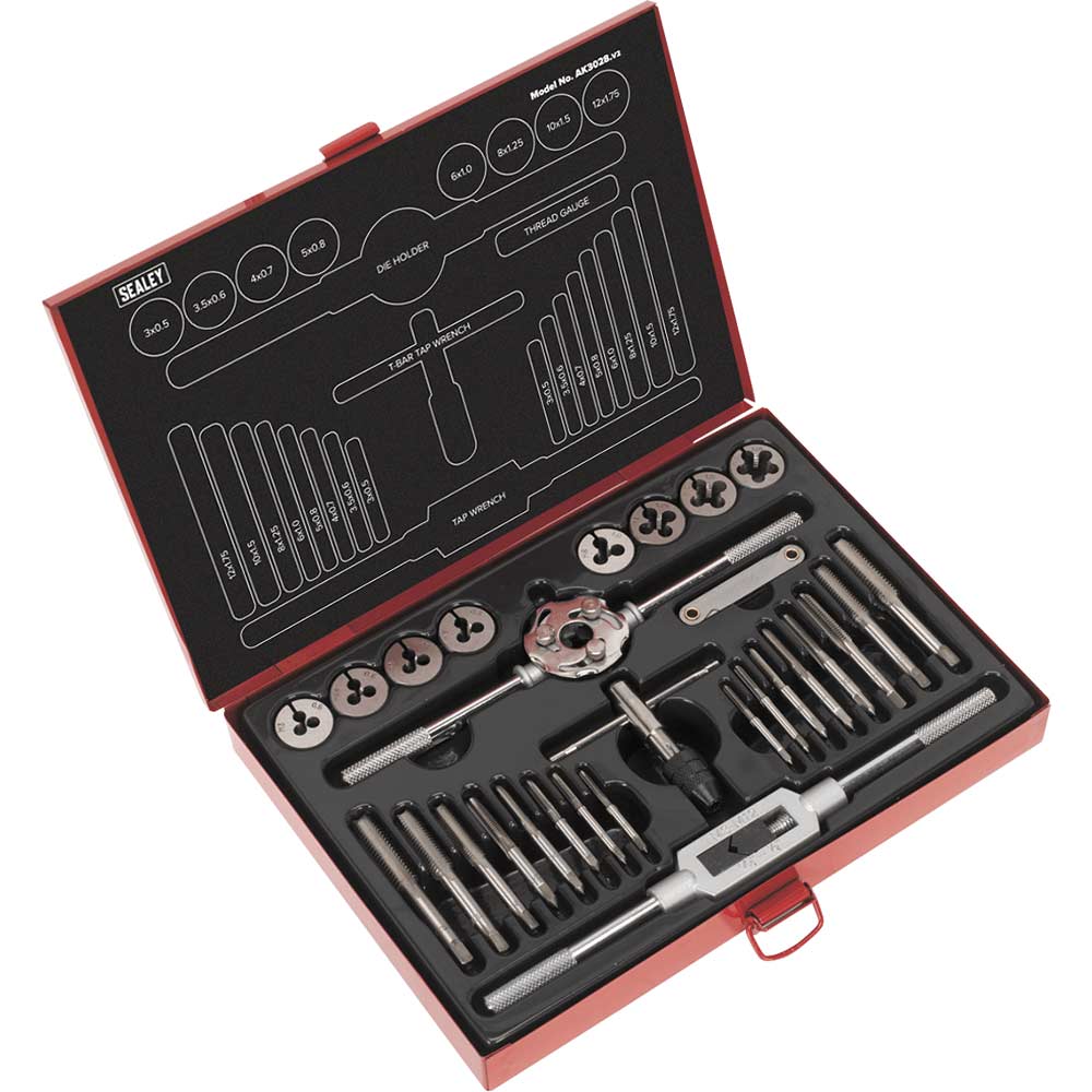 Sealey AK3028 28 Piece Tap and Die Set Metric in UK Specification