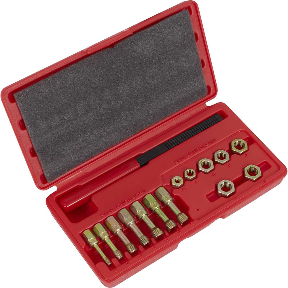Image of Sealey AK310 15 Piece Re-Threading Tap and Die Set Metric
