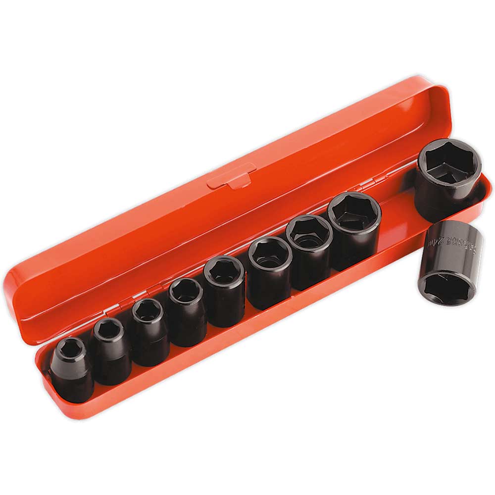 Image of Sealey 10 Piece 1/2" Drive Hexagon Impact Socket Set Metric 1/2"